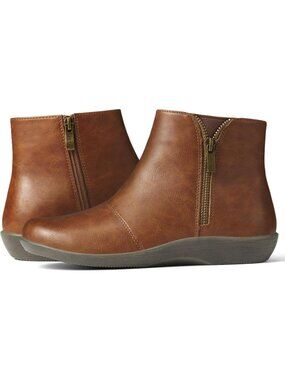 Women’s Brown Synthetic Zipper Flat Ankle Boots Casual Comfortable Short Booties
